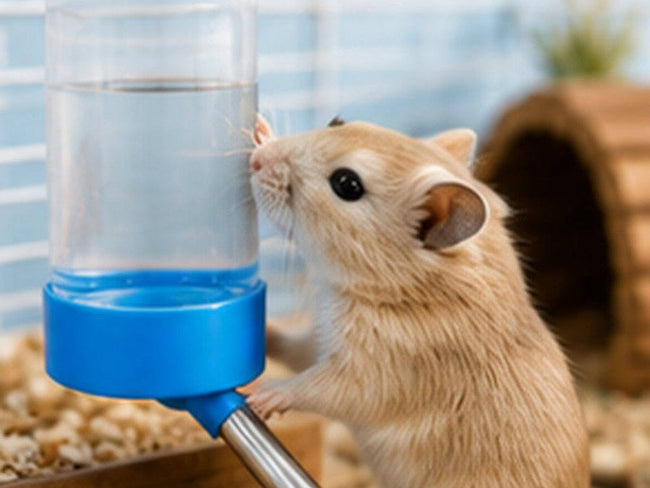 Small pet drinking from a drip-free water bottle