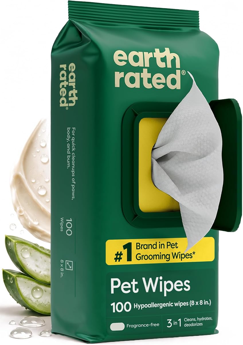 Earth Rated Dog Grooming Wipes Unscented 100 Count