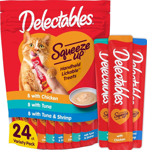 Delectables Squeeze Up Lickable Cat Treats, Variety Pack, 20 Count