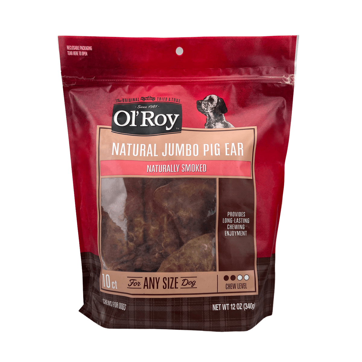 Ol Roy Natural Jumbo Pig Ear Chews for Dogs 10 Count