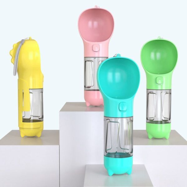 3-in-1 Portable Cat Dog Water Bottle - Leak-proof Pet Water Dispenser, Food Feeder & Poop Bag Holder